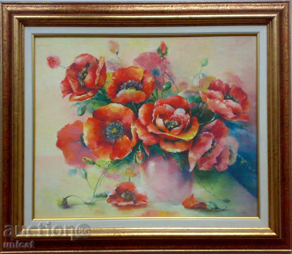 Εικόνα με λουλούδια - παπαρούνες, πλαισιωμένο