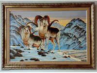 Winter landscape with mouflon, picture for hunters