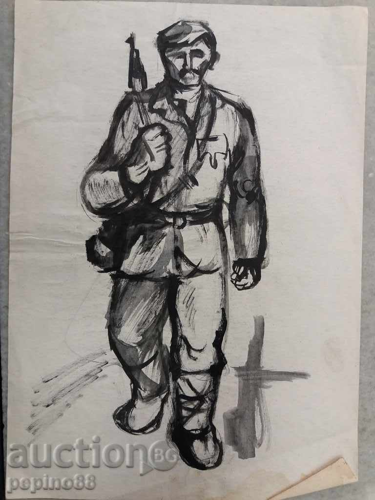 Drawing watercolor-soldier