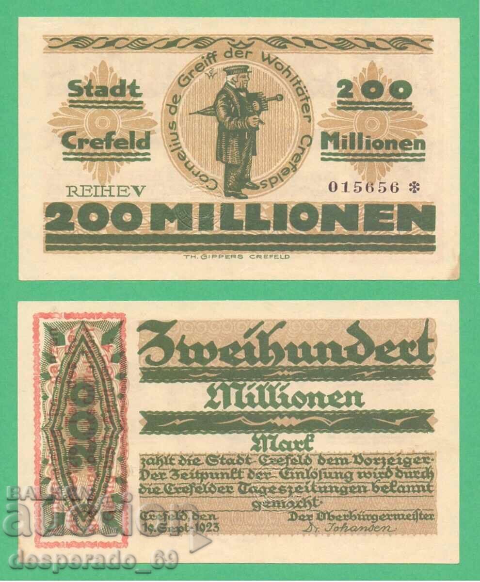 (¯`'•.¸GERMANY (Crefeld) 200 million marks 1923 UNC- •'´¯)