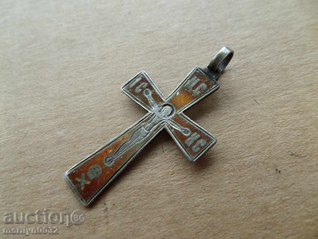 Сребърно руско кръстче кръст с емайл Царска Русия 84 маркаж