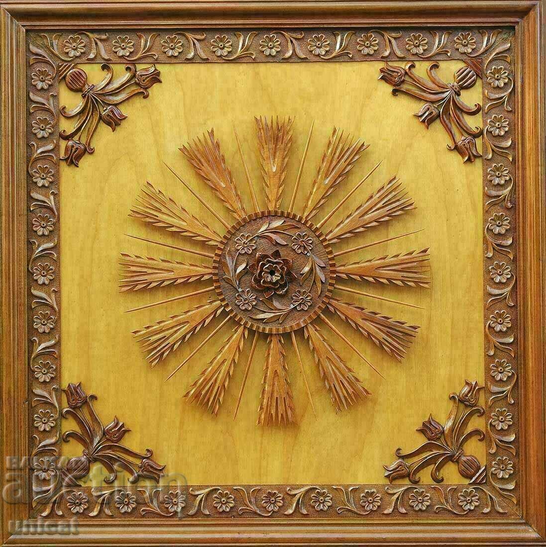 Wood carving - walnut and alder ceiling decoration, unique