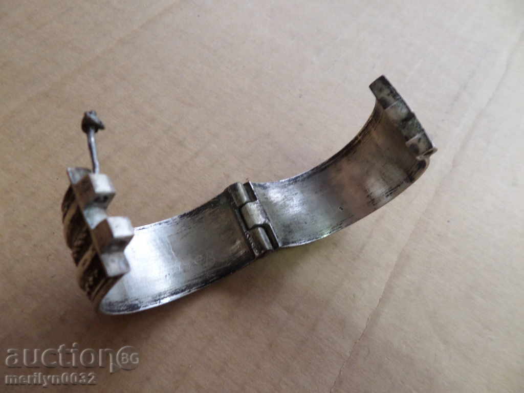 Auction Revival silver bracelet with silver pin ornament jewelry costume Auction Revival silver bracelet with silver pin ornament jewelry costume