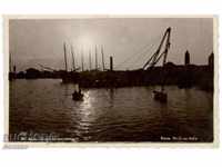 Antique postcard - Varna, Evening at the port
