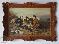 Hunters of Privale, V. Perov, frame-wood carving, oil paints