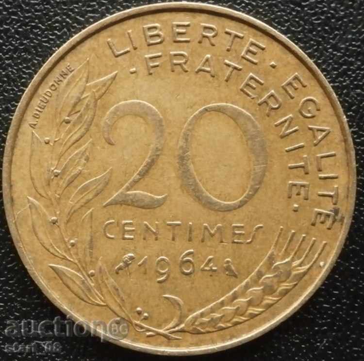 Франция - 20 сантима 1964 г.