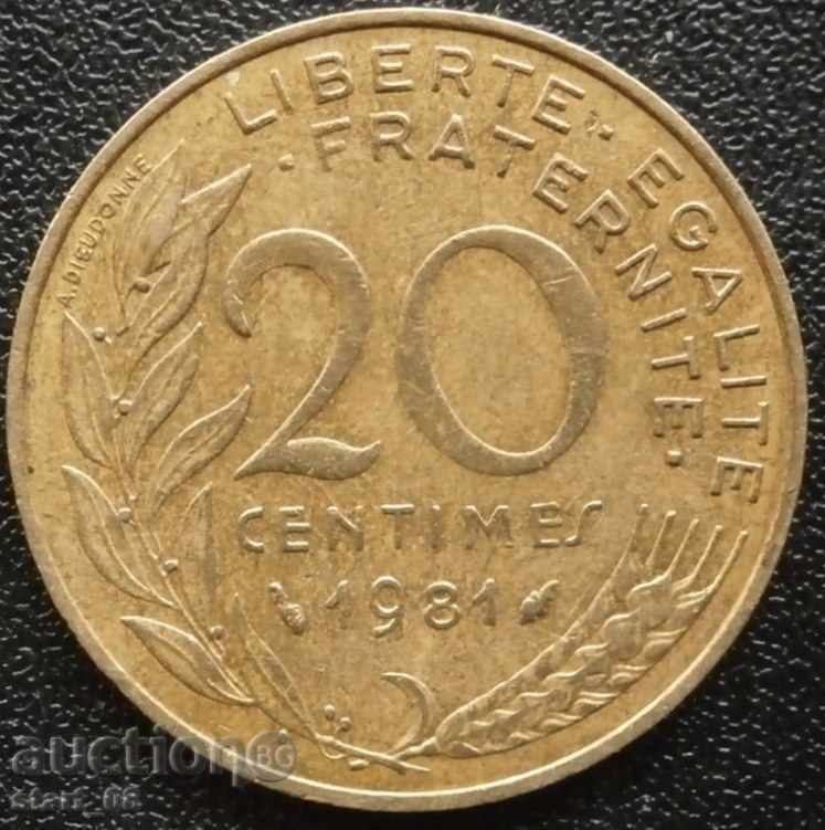 Франция - 20 сантима 1981 г.