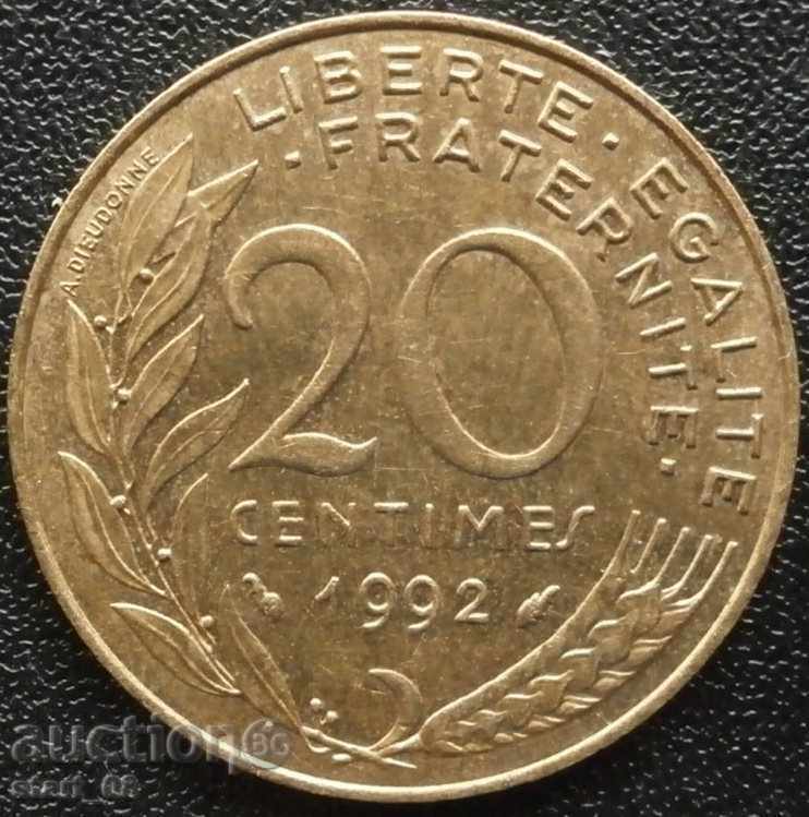 Франция - 20 сантима 1992 г.