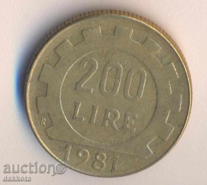Италия 200 лири 1981 година