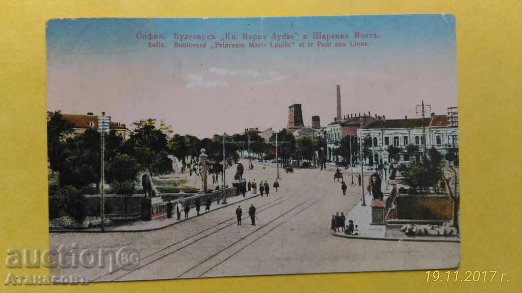 Стара цветна Картичка София 1924 г. Лъвов мост