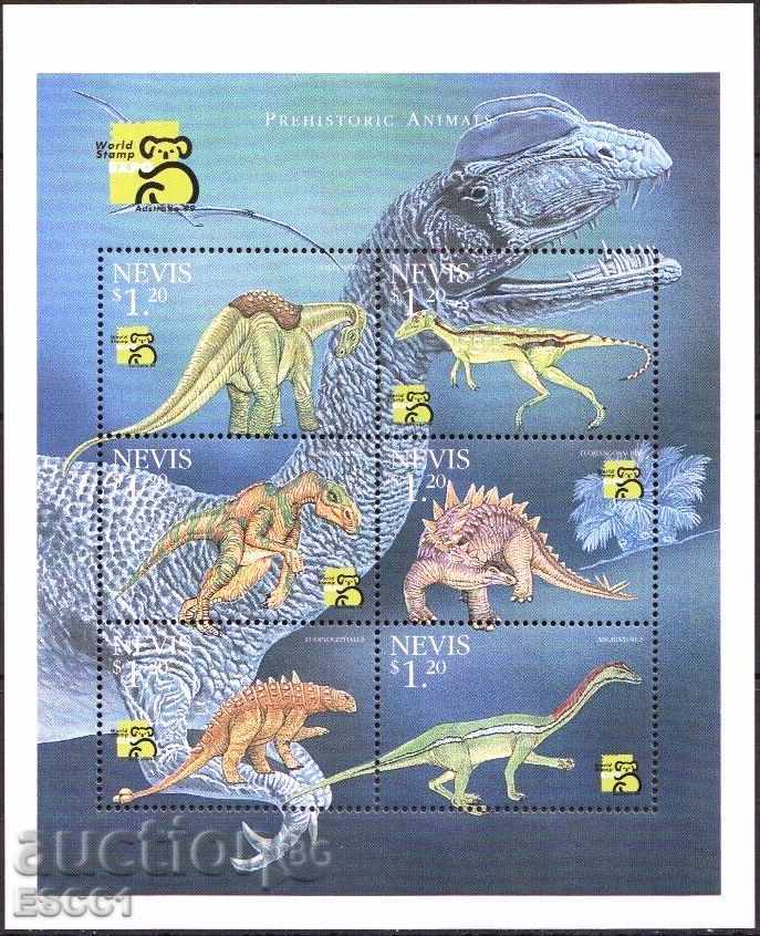 Curate marchează o foaie mică Faună Dinozauri 1999 de la Nevis