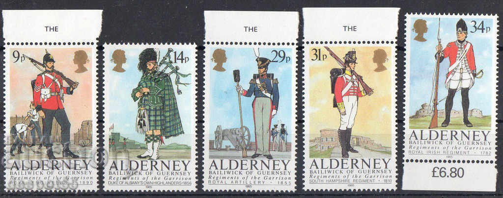 1985. Alderney. Military uniforms.