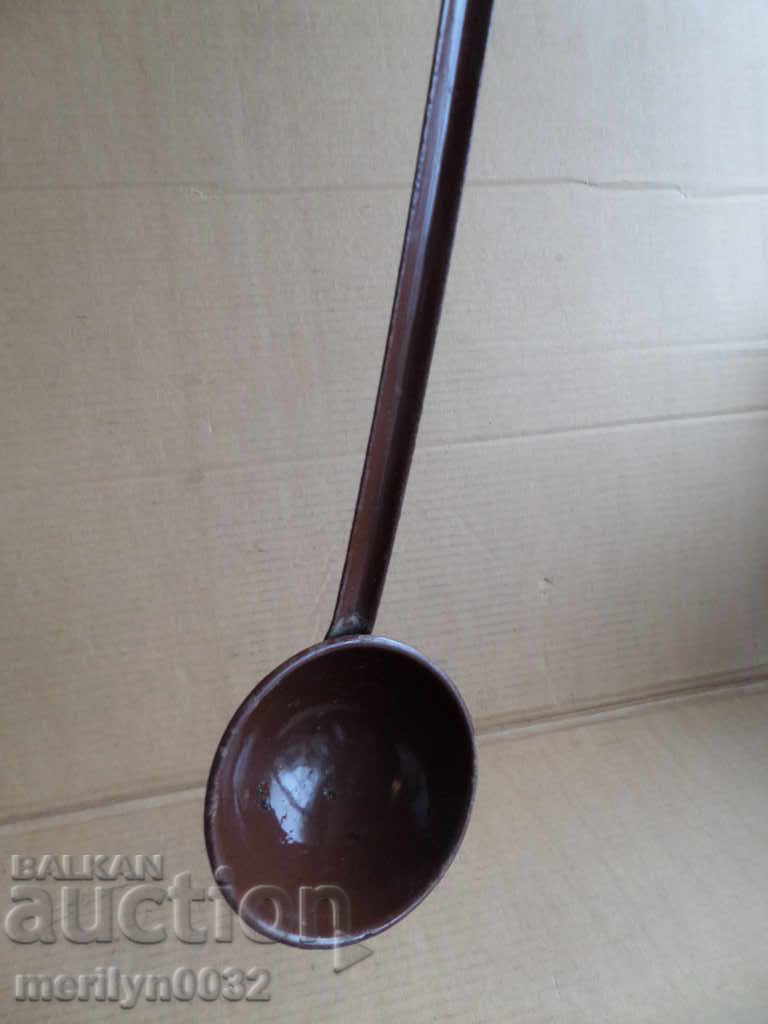 Auction Old enameled ladle, spoon with enamel, wounded sod, Bulgaria Auction Old enameled ladle, spoon with enamel, wounded sod, Bulgaria