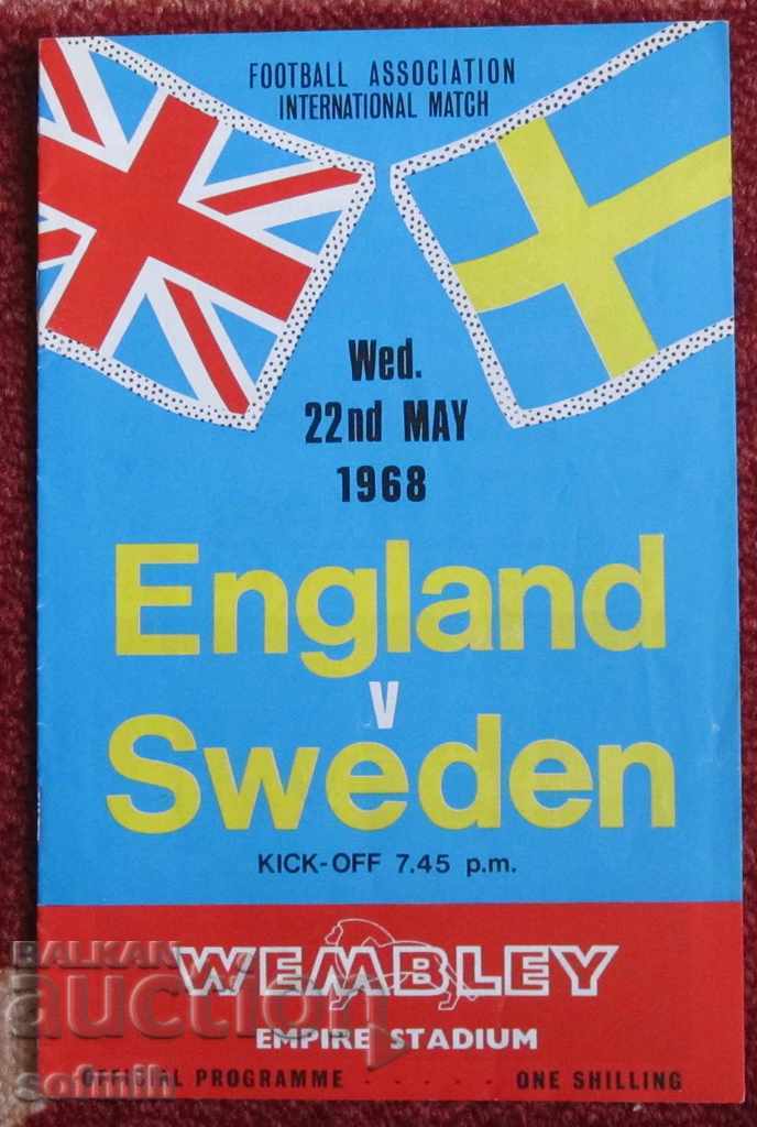 футболна програма Англия Швеция 1968
