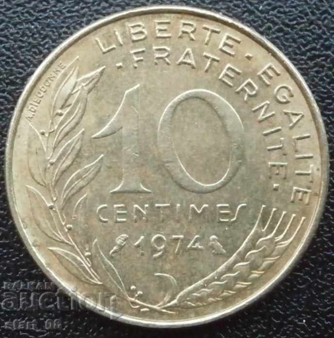 Франция - 10 сантима 1974 г.