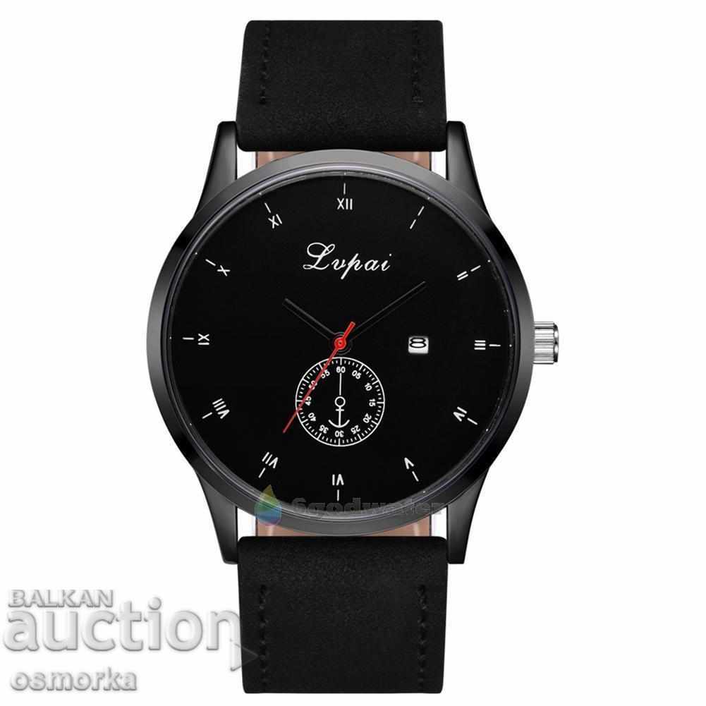 New watch men's unisex Lupai date stylish leather strap