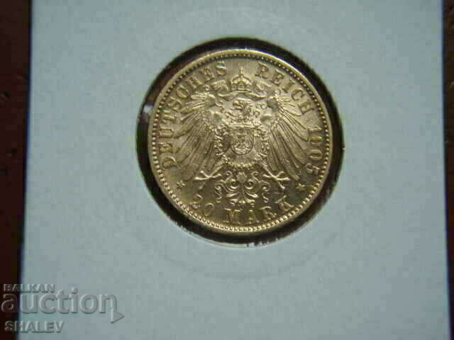 20 Mark 1905 Bavaria (Germany) Bavaria - XF/AU (gold) with price 2149.89 BGN | € 1099.22