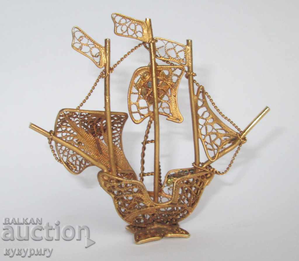 a small canvas ship with a gold-plated hand-made filigree with price 30.00 BGN | € 15.34 a small canvas ship with a gold-plated hand-made filigree with price 30.00 BGN | € 15.34