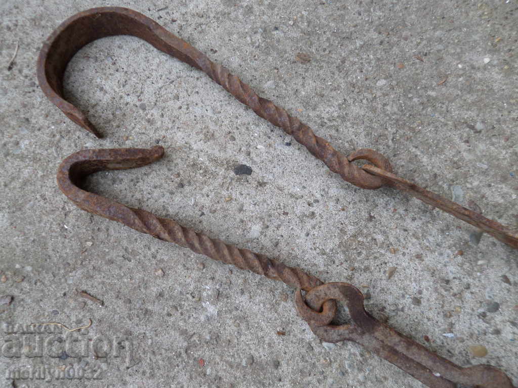 Old forged chain for hearth, wrought iron, chain with hook with price 48.00 BGN | € 24.54