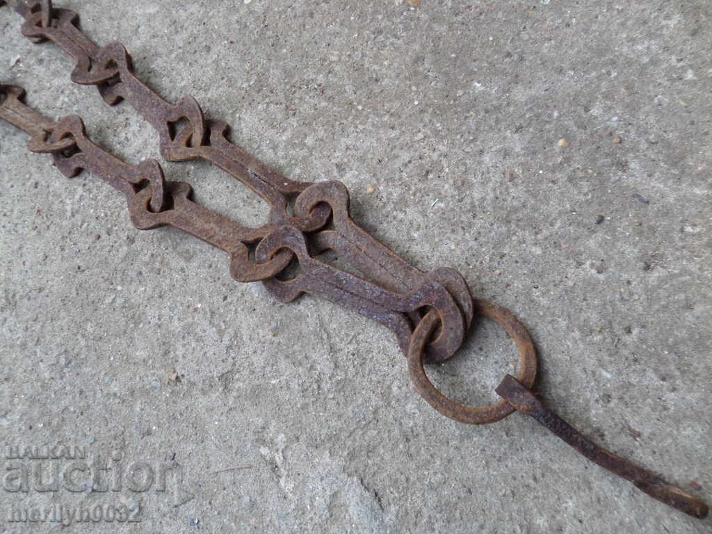 Old forged chain for hearth, wrought iron, chain with hook - 5