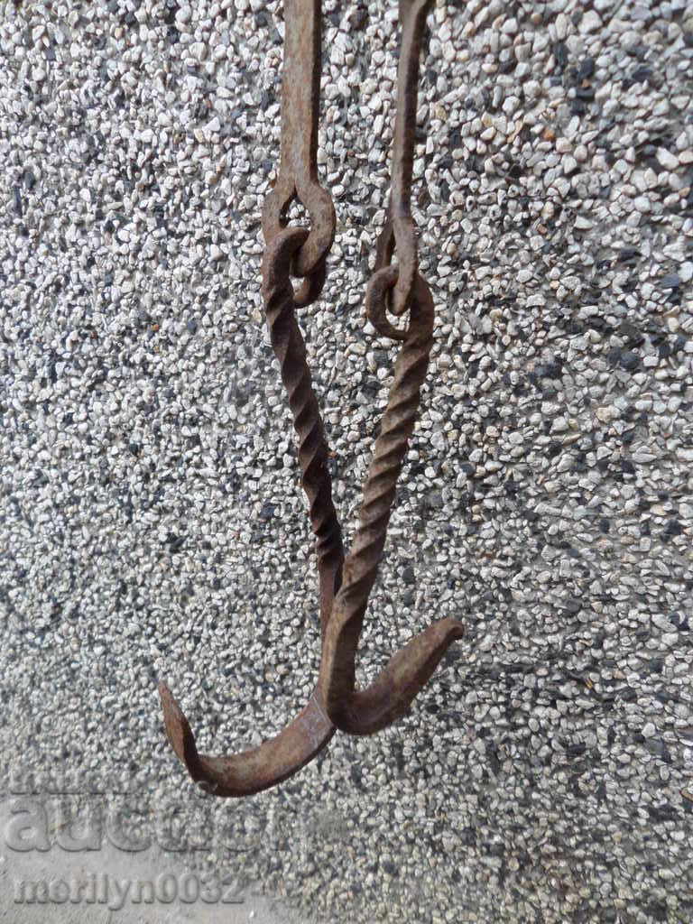 Old forged chain for hearth, wrought iron, chain with hook - 7