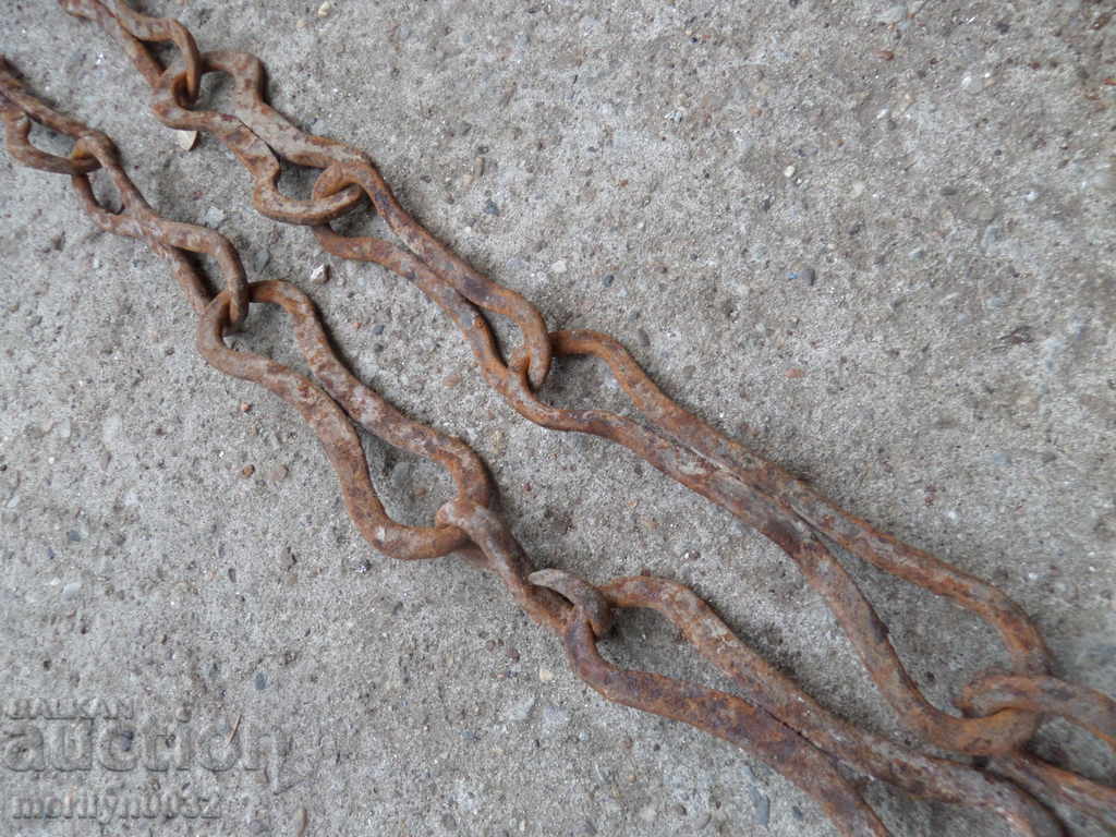Auction  Old forged chain for hearth, wrought iron, chain with hook