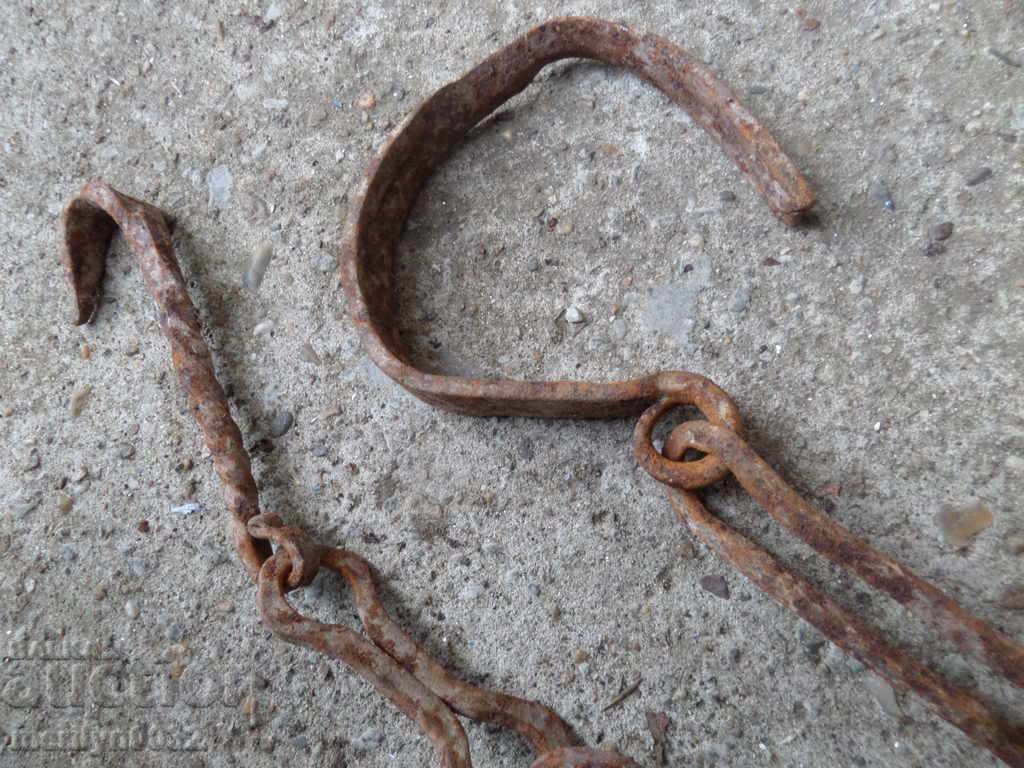 Delivery of Old forged chain for hearth, wrought iron, chain with hook