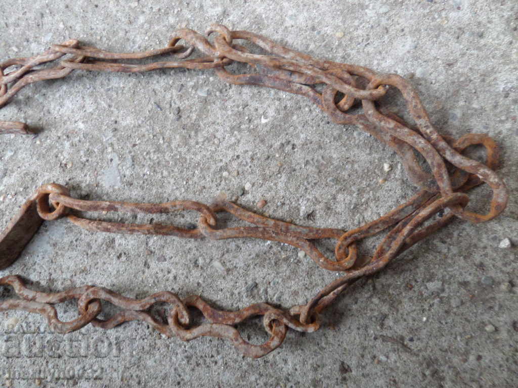 Old forged chain for hearth, wrought iron, chain with hook - 5