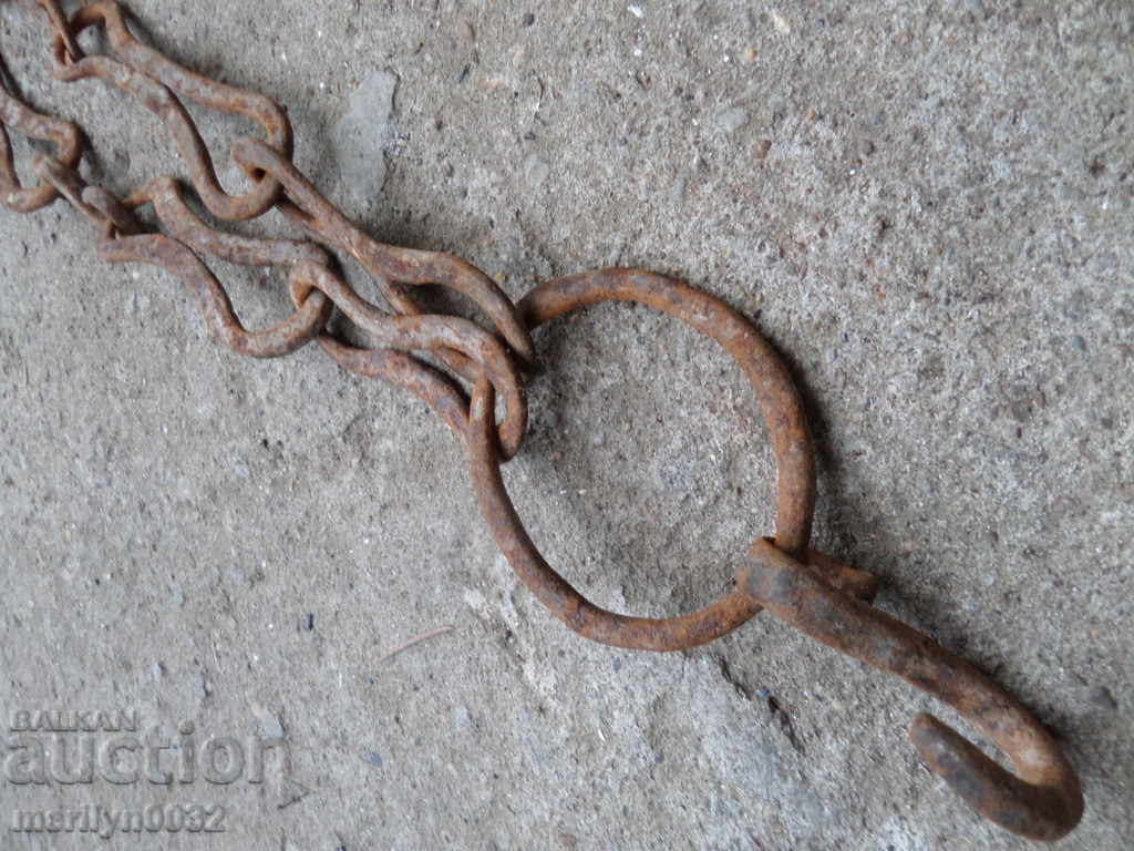 Old forged chain for hearth, wrought iron, chain with hook - 6