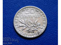 France 50 centimes / 50 centimes / 1909 - silver