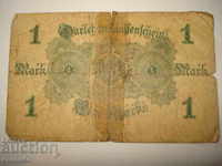 БАНКНОТА   1  банкноти - 1 марка Германия 1914 г.