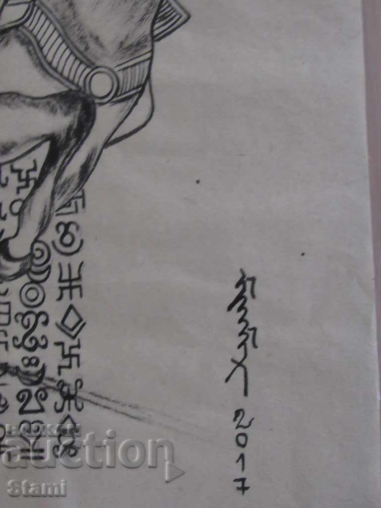 Painting of Genghis Khan on horseback on rice paper from Mongolia - 5 Painting of Genghis Khan on horseback on rice paper from Mongolia - 5