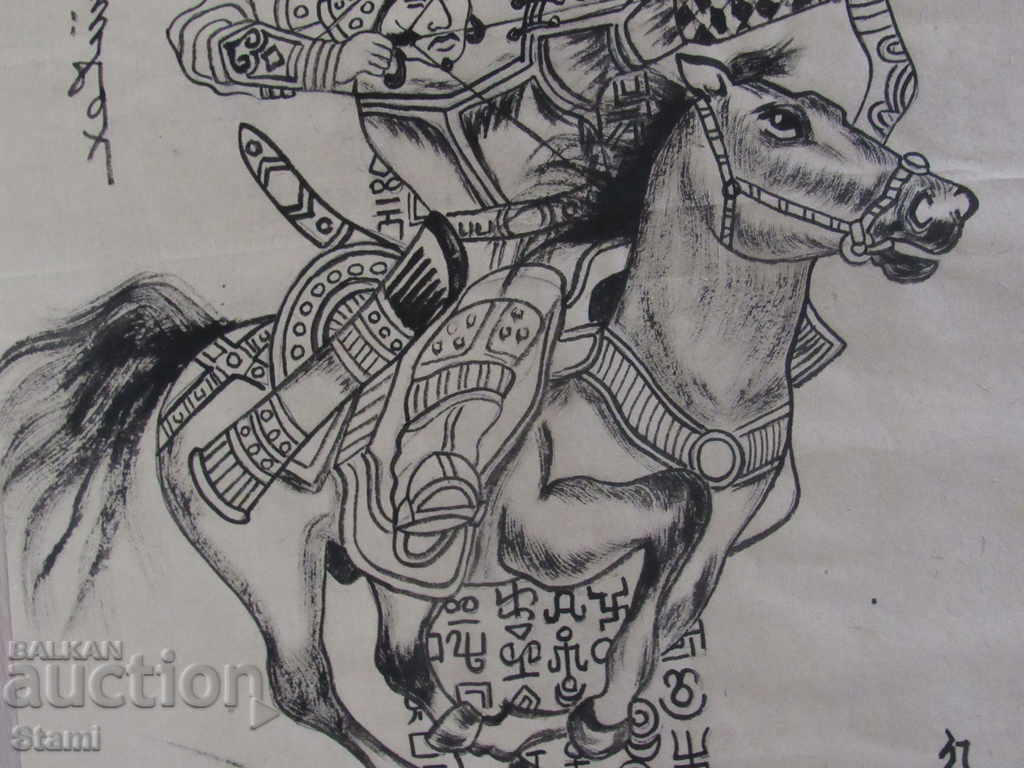 Painting of Genghis Khan on horseback on rice paper from Mongolia - 6 Painting of Genghis Khan on horseback on rice paper from Mongolia - 6