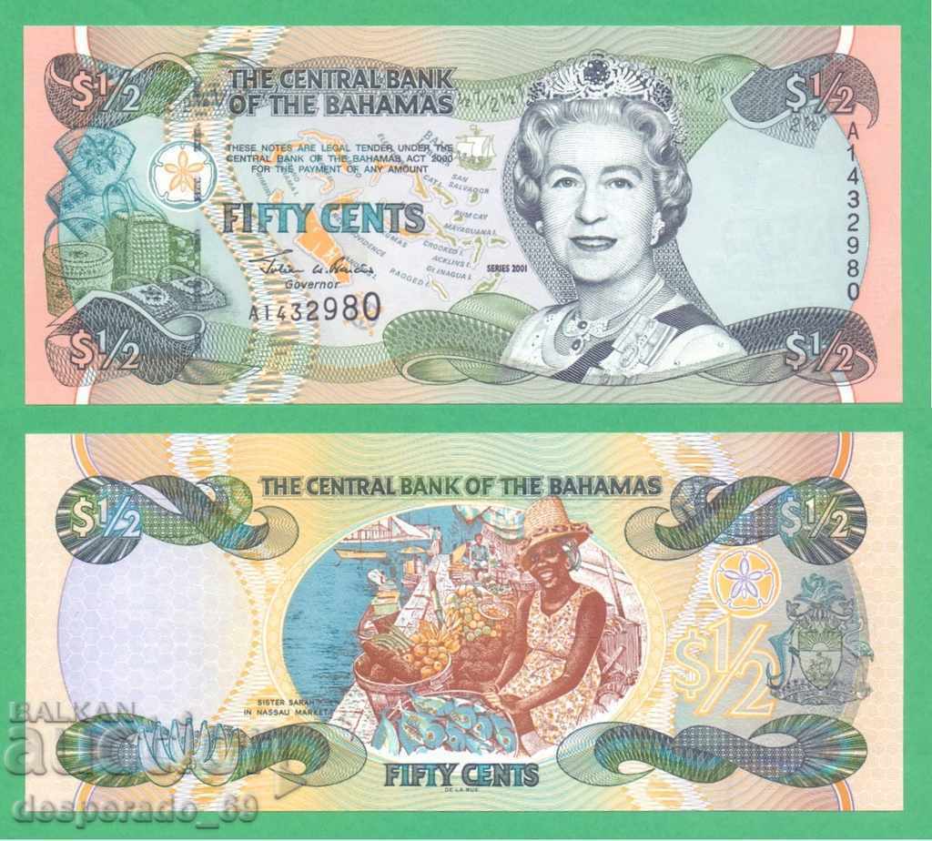 (¯`` •., BAHAMIC ISLANDS 50 cents 2001 UNC • • • •)