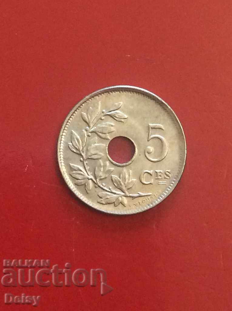 Белгия 5 цента 1922г.
