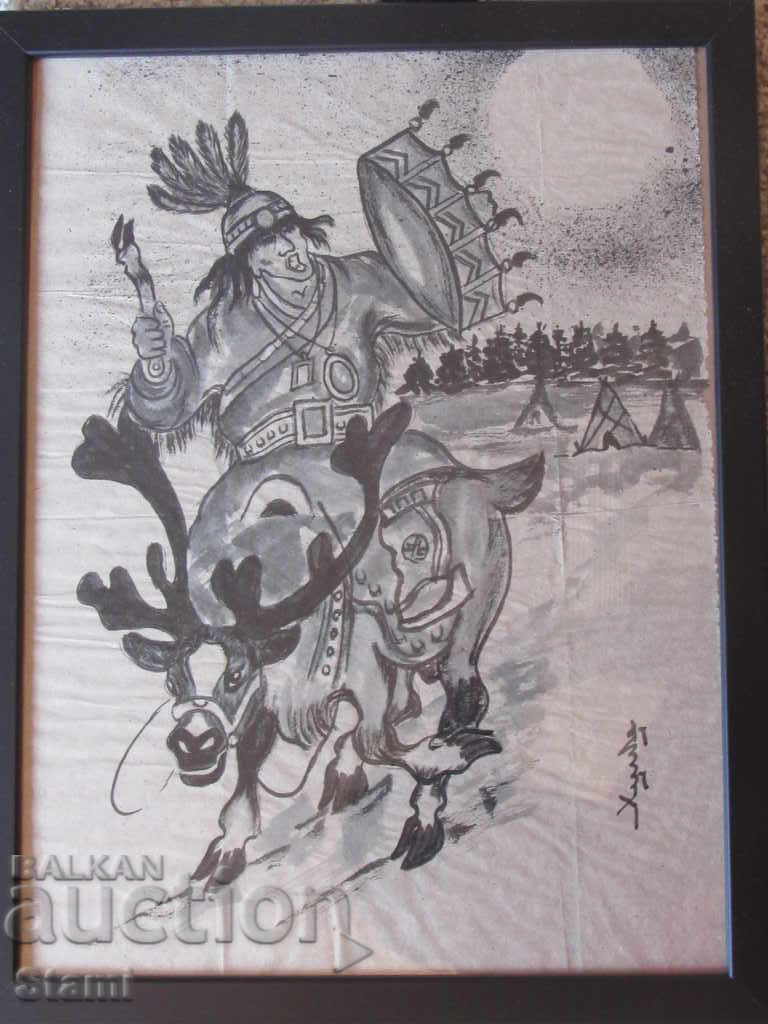 Pictura pe stepele din hârtie de orez din Mongolia