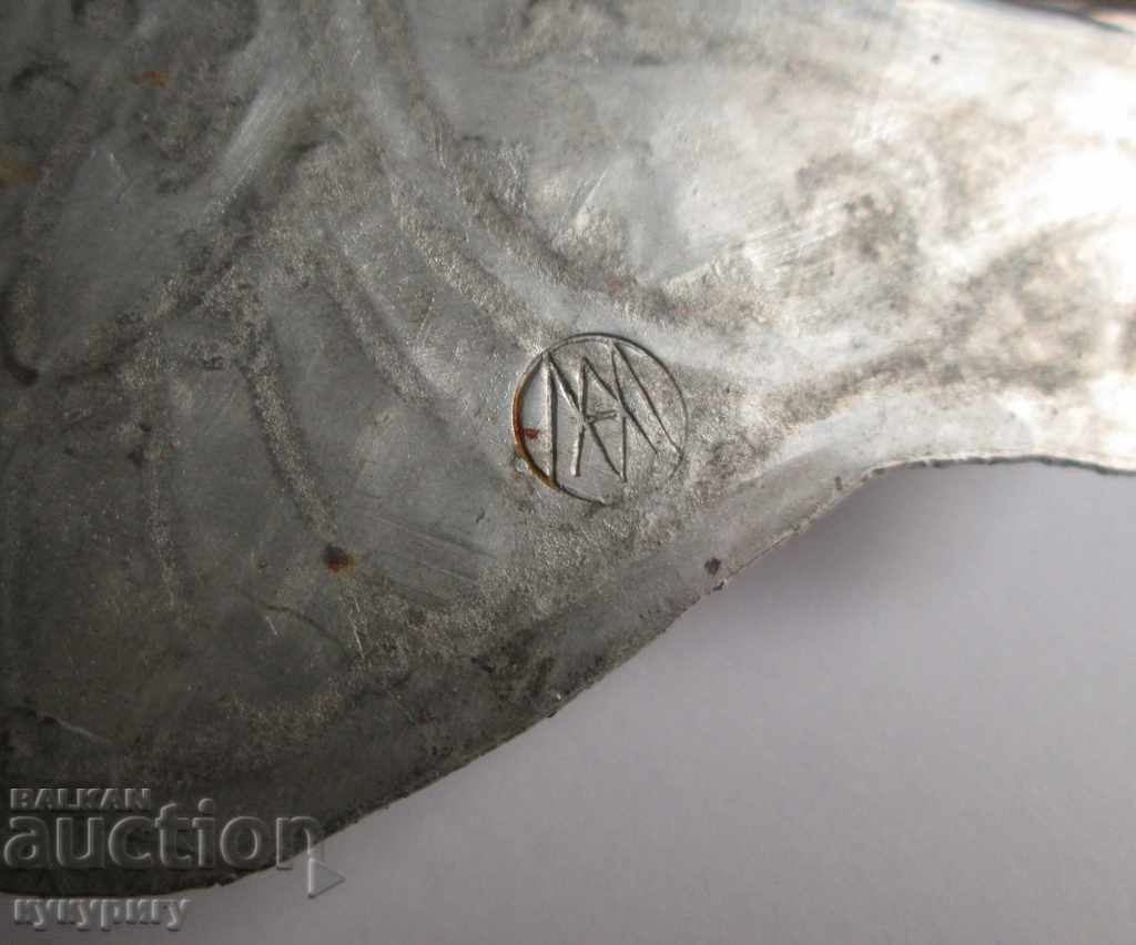 Old richly decorated hand forged tinned copper plate - 6 Old richly decorated hand forged tinned copper plate - 6