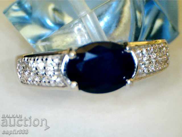 ЕЛЕГАНТЕН СРЕБЪРЕН ПРЪСТЕН С ЕСТЕСТВЕН СИН САПФИР И ЦИРКОНИ с цена 187.00 лв. | € 95.61 ЕЛЕГАНТЕН СРЕБЪРЕН ПРЪСТЕН С ЕСТЕСТВЕН СИН САПФИР И ЦИРКОНИ с цена 187.00 лв. | € 95.61