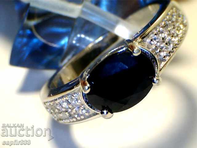 ЕЛЕГАНТЕН СРЕБЪРЕН ПРЪСТЕН С ЕСТЕСТВЕН СИН САПФИР И ЦИРКОНИ - 5 ЕЛЕГАНТЕН СРЕБЪРЕН ПРЪСТЕН С ЕСТЕСТВЕН СИН САПФИР И ЦИРКОНИ - 5
