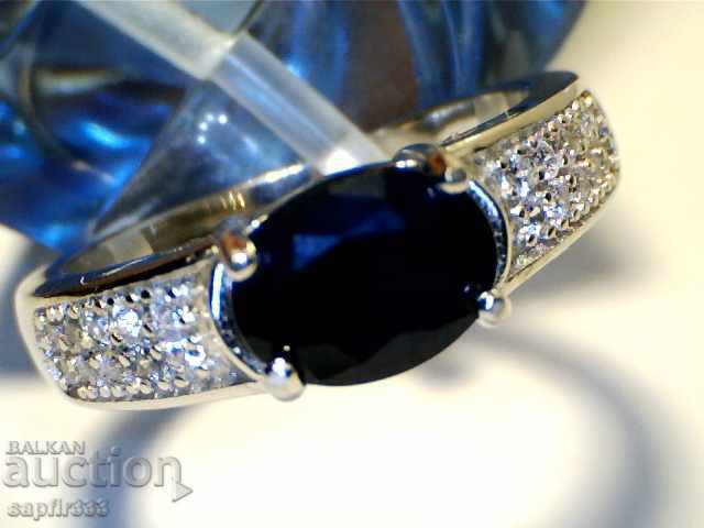 ЕЛЕГАНТЕН СРЕБЪРЕН ПРЪСТЕН С ЕСТЕСТВЕН СИН САПФИР И ЦИРКОНИ - 6 ЕЛЕГАНТЕН СРЕБЪРЕН ПРЪСТЕН С ЕСТЕСТВЕН СИН САПФИР И ЦИРКОНИ - 6