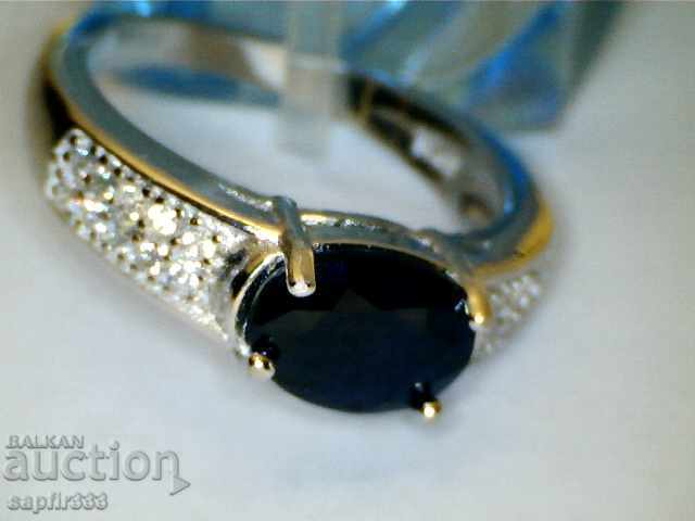 ЕЛЕГАНТЕН СРЕБЪРЕН ПРЪСТЕН С ЕСТЕСТВЕН СИН САПФИР И ЦИРКОНИ - 7 ЕЛЕГАНТЕН СРЕБЪРЕН ПРЪСТЕН С ЕСТЕСТВЕН СИН САПФИР И ЦИРКОНИ - 7