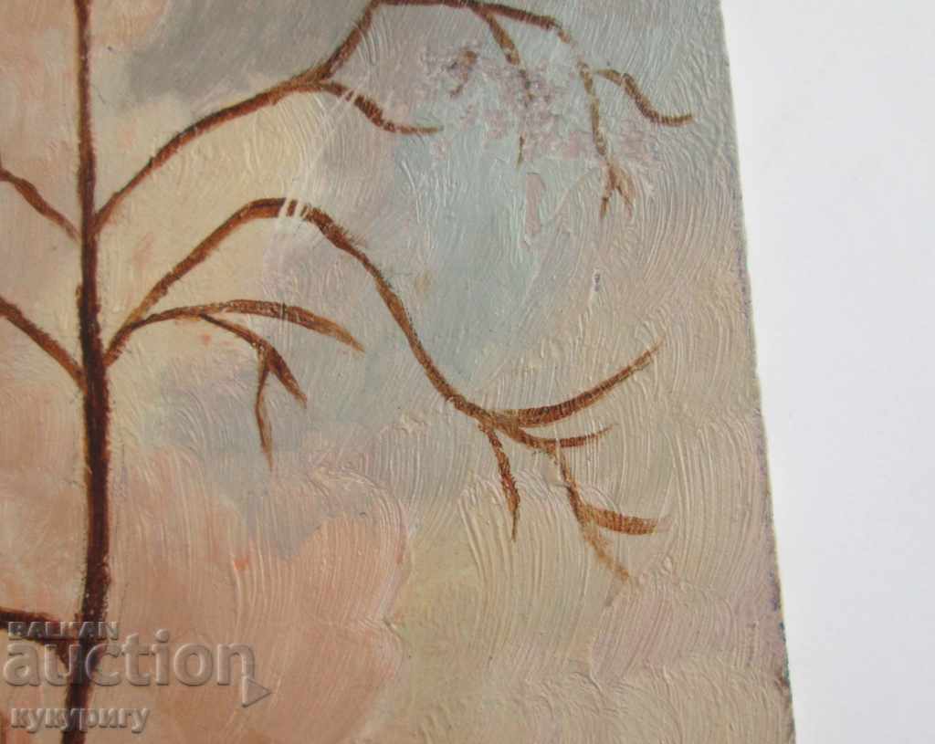 Auction Winter landscape painting oil on hardboard unsigned Auction Winter landscape painting oil on hardboard unsigned