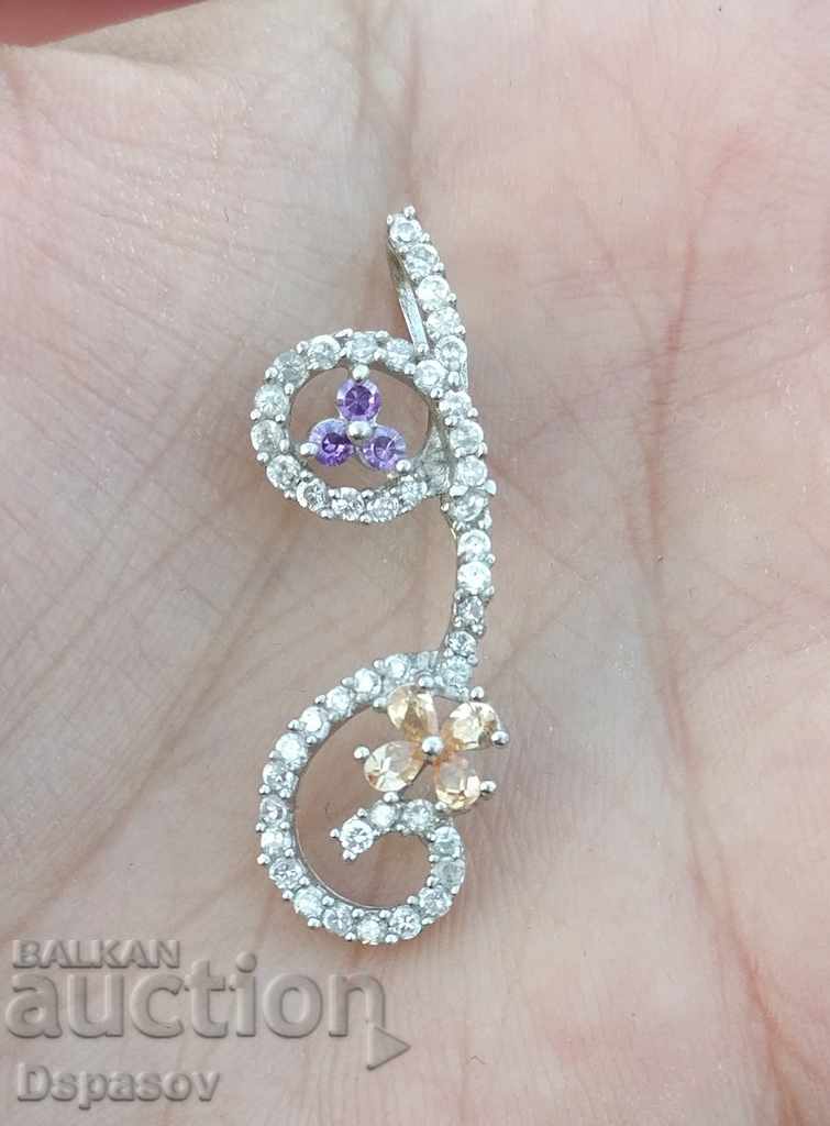 Silver 925 Pendant with Amethyst and Citrine and Zirconia