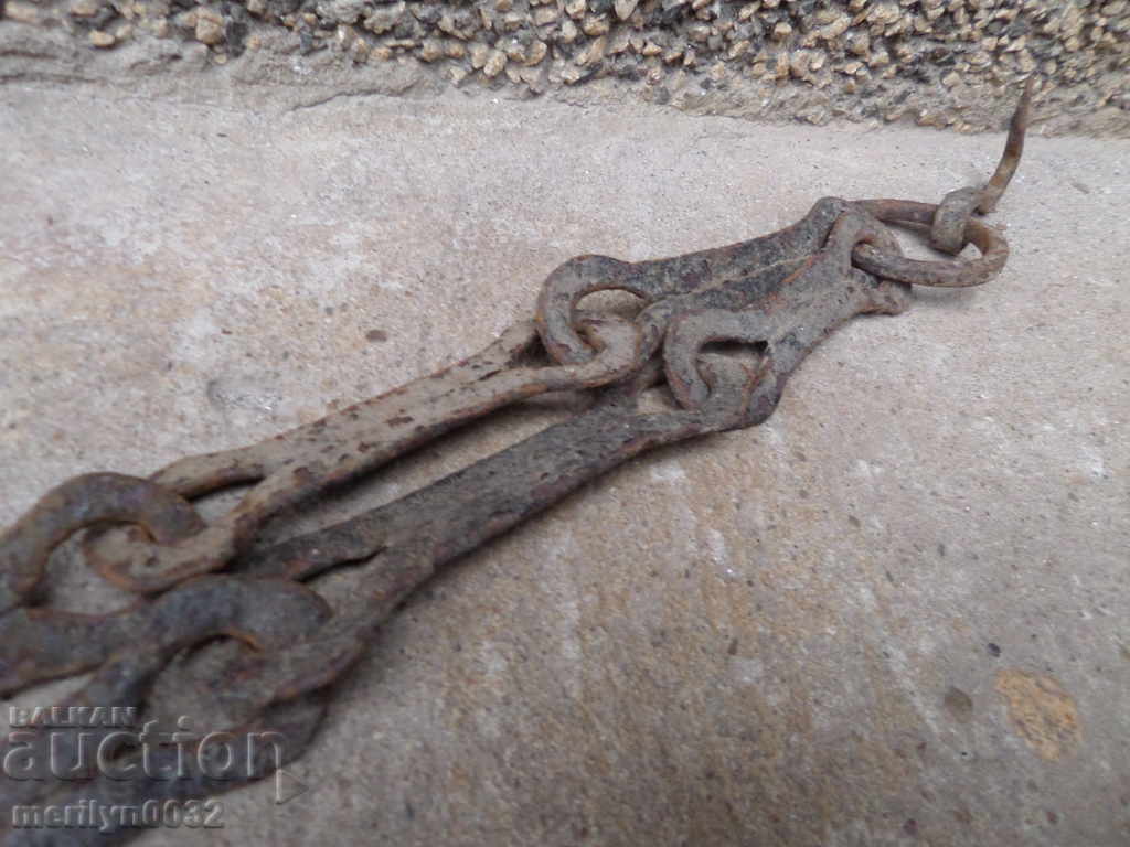 Auction Old forged chain with hook, hearth for hearth Auction Old forged chain with hook, hearth for hearth