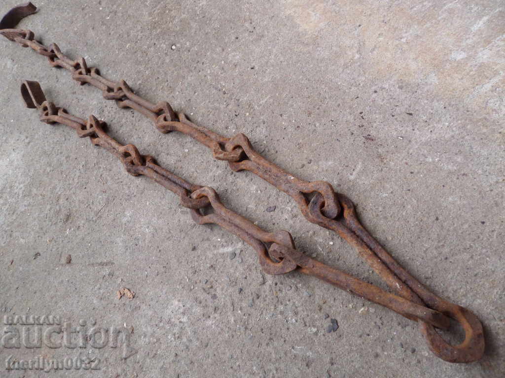 Auction Old forged chain with hook, hearth for hearth Auction Old forged chain with hook, hearth for hearth