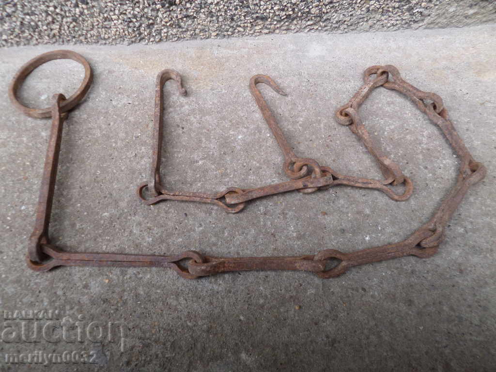 Old forged chain with hook, hearth for hearth - 6