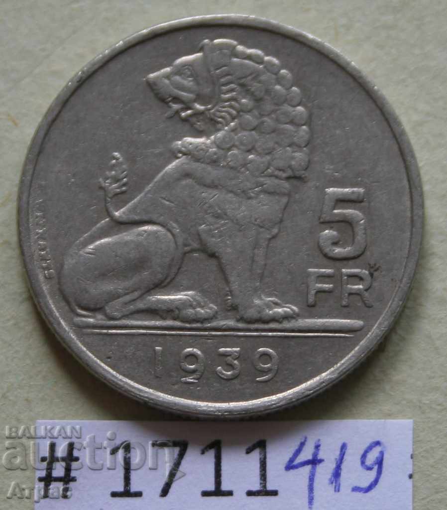5 francs 1939 Belgium