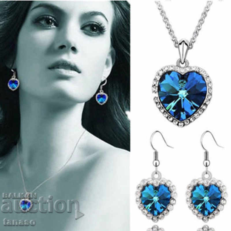 Σκουλαρίκια και κολιέ με μπλε κρύσταλλο «ωκεανό» με τιμή 28.00 BGN | € 14.32 Σκουλαρίκια και κολιέ με μπλε κρύσταλλο «ωκεανό» με τιμή 28.00 BGN | € 14.32