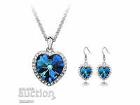 Earrings and necklace with blue "ocean" crystal