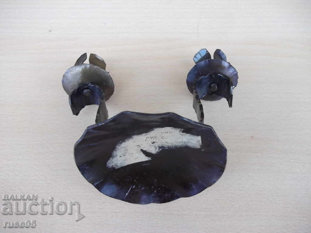 Auction Wrought iron candlestick for two candles Auction Wrought iron candlestick for two candles